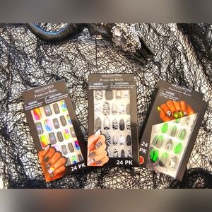 NEW LOT of 3 Packs Halloween Press on Nails Ghosts, Bats & Bright Neon Spiderweb